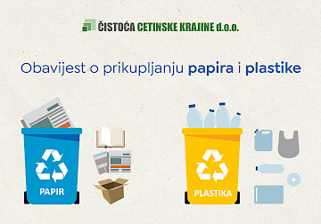 PRIKUPLJANJE PAPIRA I PLASTIKE - OBAVIJEST KORISNICIMA